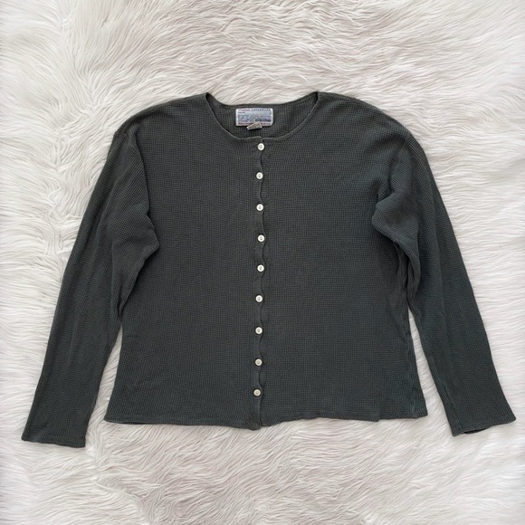 Abercrombie & Fitch Tops - Vintage Abercrombie Y2K 90s Sage Green Button Front Thermal Waffle Knit Shirt